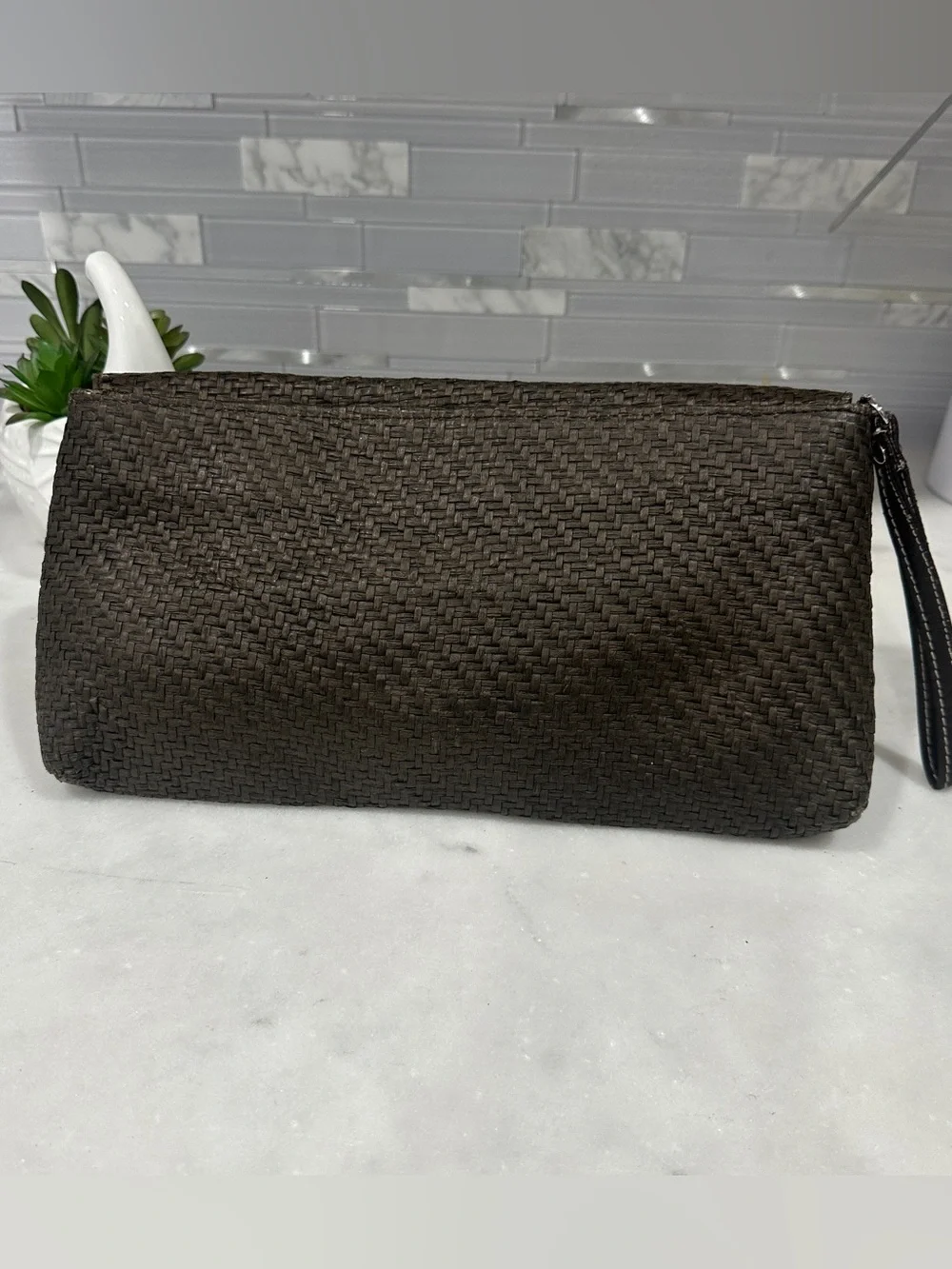 NWOT New York & Company Natural Straw Clutch with Multicolor Bead Accents